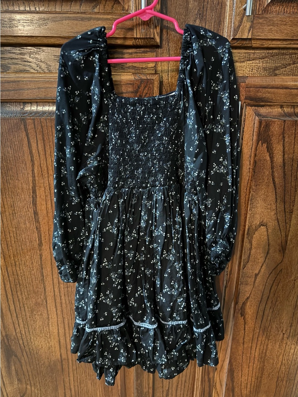 WDW Girls' Black Floral Smocked Dress